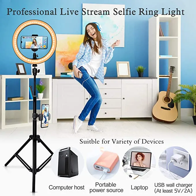 New in box! Belifu 10" Selfie Ring Light with Adjustable Tripod Stand, 3 Modes 10 Brightness Levels, LED Ring Light with Phone Holder for Vlogs, Live Stream, Phone,YouTube,Self-Portrait Shooting