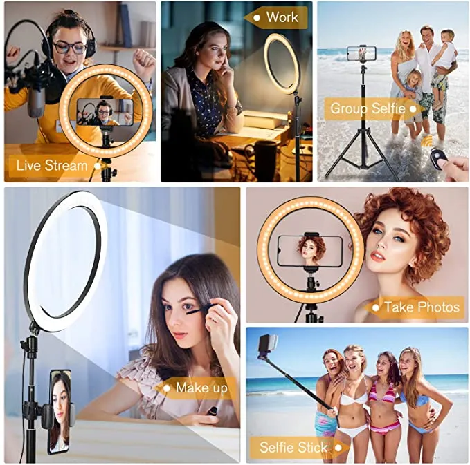 New in box! Belifu 10" Selfie Ring Light with Adjustable Tripod Stand, 3 Modes 10 Brightness Levels, LED Ring Light with Phone Holder for Vlogs, Live Stream, Phone,YouTube,Self-Portrait Shooting