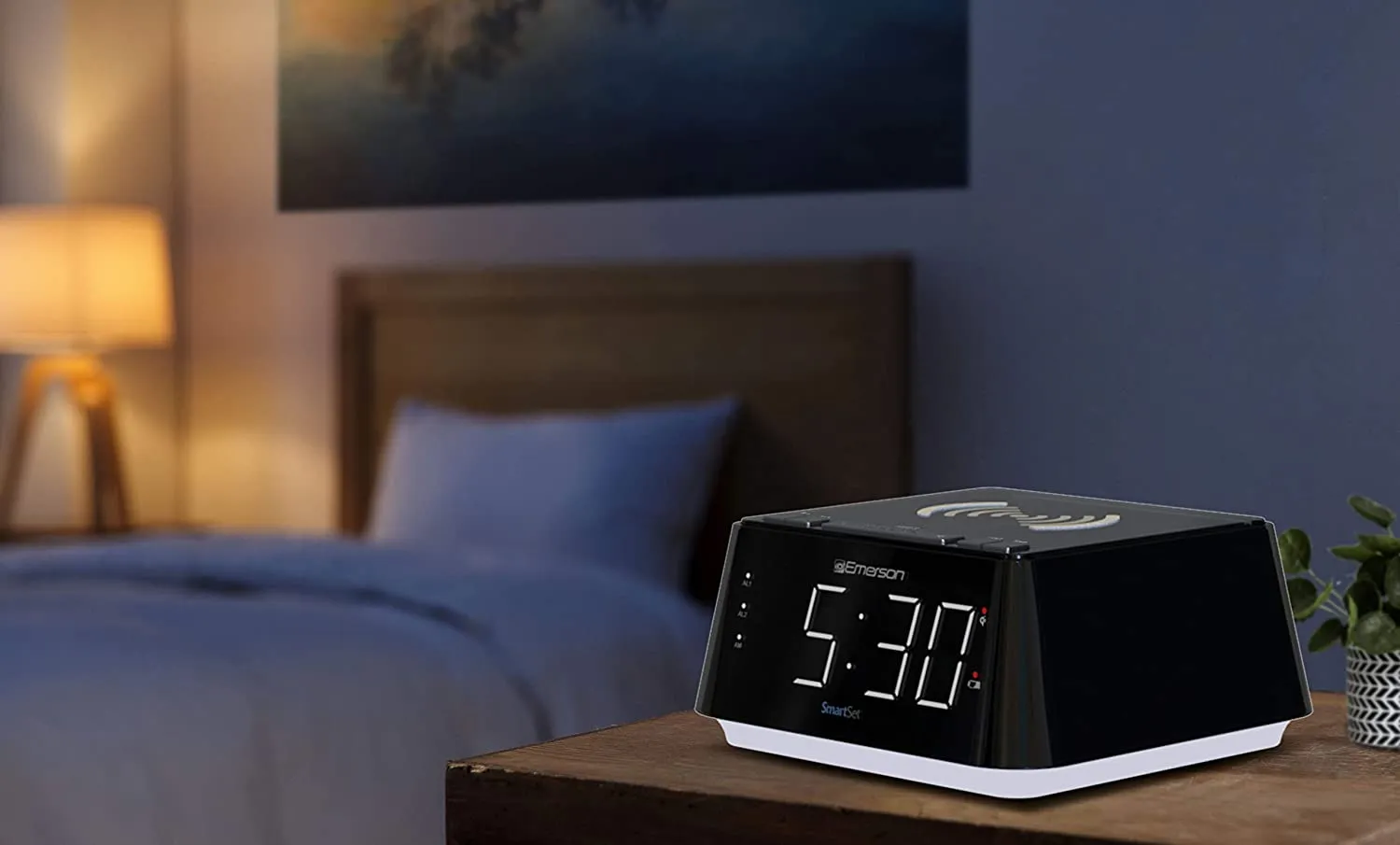 New in box! Emerson Radio ER100104 Wireless Charging Alarm Clock with Temperature Detector, Night Light, USB Charging and 1.2” White LED Display! Real Smart, Real Life!
