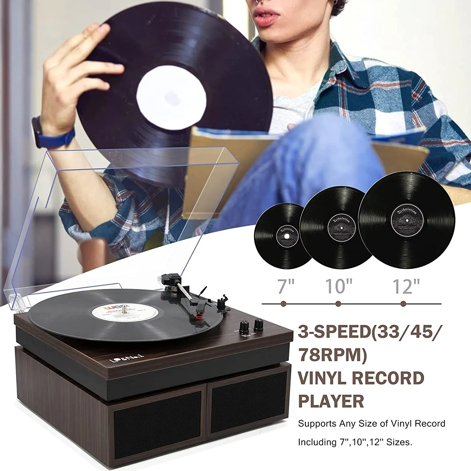 New in box! LP&No.1 Bluetooth Vinyl Record Player with External Speakers, 3-Speed Belt-Drive Turntable for Vinyl Albums with Auto Off and Bluetooth Input! Retails $160 