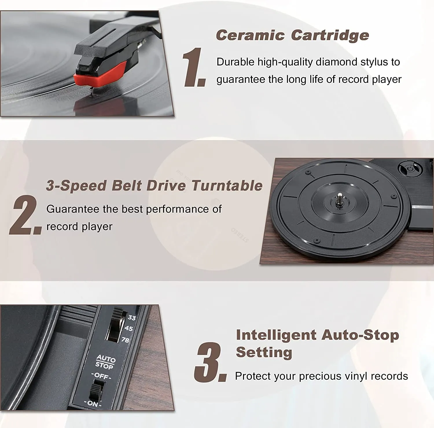 New in box! LP&No.1 Bluetooth Vinyl Record Player with External Speakers, 3-Speed Belt-Drive Turntable for Vinyl Albums with Auto Off and Bluetooth Input! Retails $160 