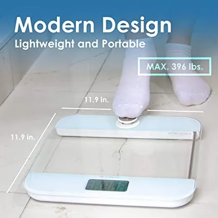 New in Box! MERQUA Battery Free Clear Tempered Glass Digital Body Weight Scale, Bathroom Scale, Max Weight 396 lbs with Round edges large surface