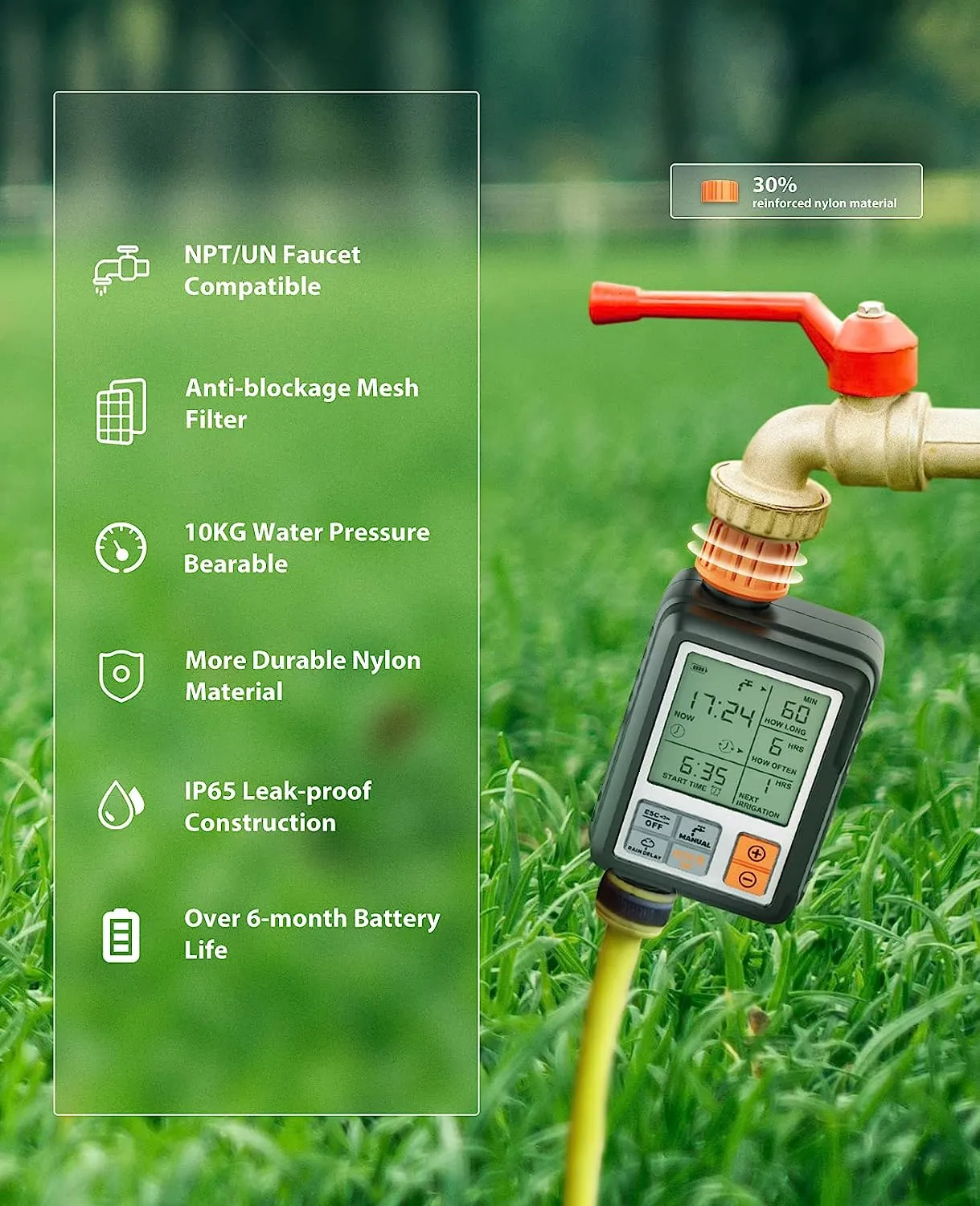 NEW Kazeila Digital Irrigation Timer - Programmable 3” Screen Water/Sprinkler Timer