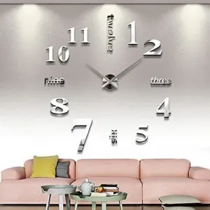 NEW Large DIY Wall Clock, Modern 3D Frameless Wall Clock with Mirror Numbers Stickers for Home Office Living Room Bedroom Wall Decoration, Silver