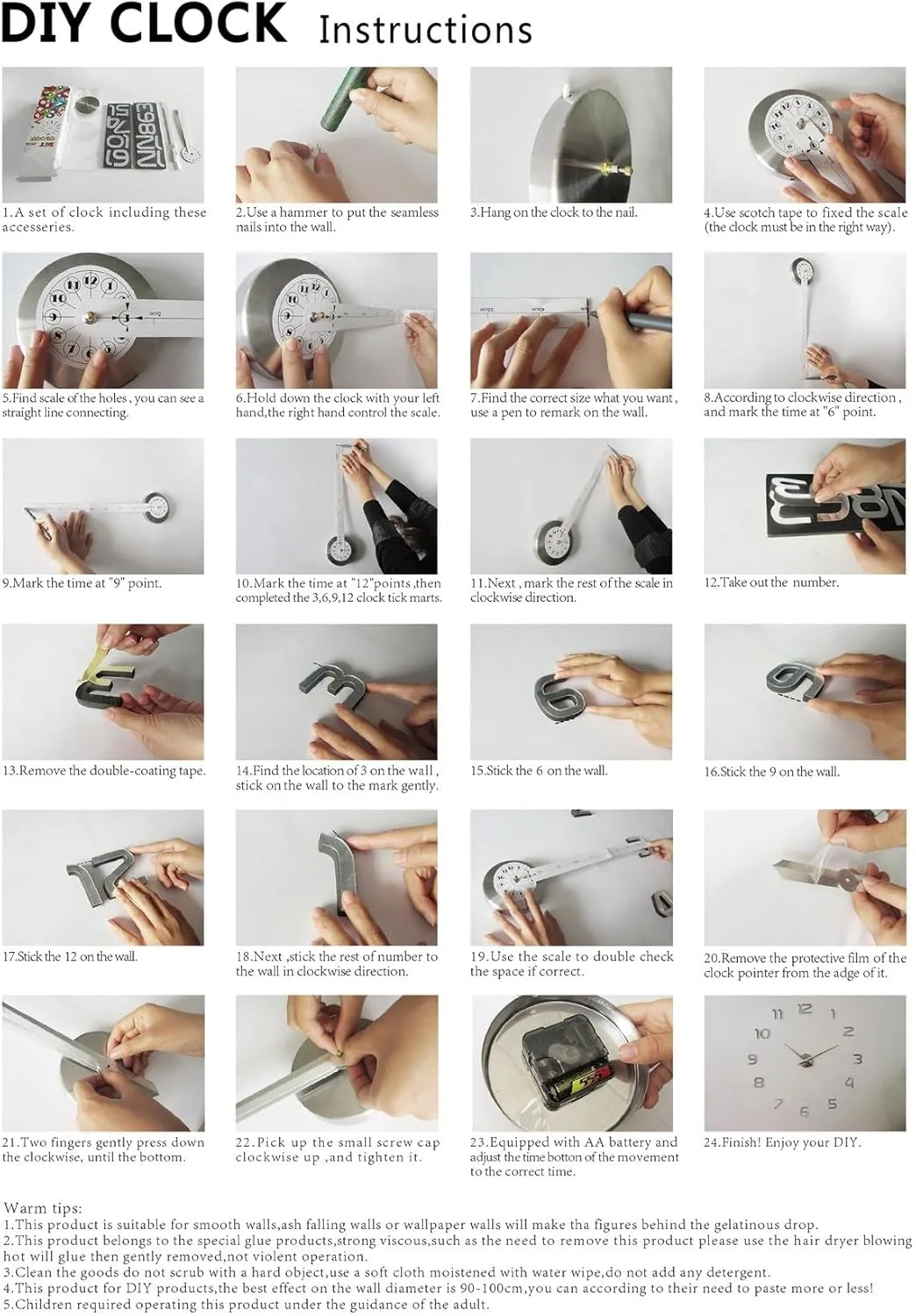 NEW Large DIY Wall Clock, Modern 3D Frameless Wall Clock with Mirror Numbers Stickers for Home Office Living Room Bedroom Wall Decoration, Silver