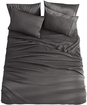 New Shilucheng KING Size 6-Piece Bed Sheets Set Microfiber 1800 Thread Count Percale | 18 Inch Deep Pockets | Super Soft and Comfortable | Wrinkle Fade and Hypoallergenic(King, Dark Grey)