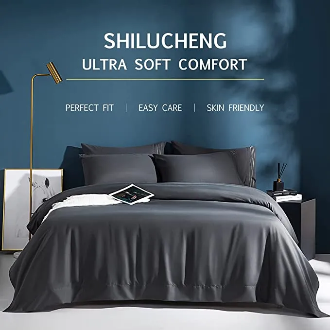 New Shilucheng Queen Size 6-Piece Bed Sheets Set Microfiber 1800 Thread Count Percale | 18 Inch Deep Pockets | Super Soft and Comfortable | Wrinkle Fade and Hypoallergenic(Queen, Dark Grey)