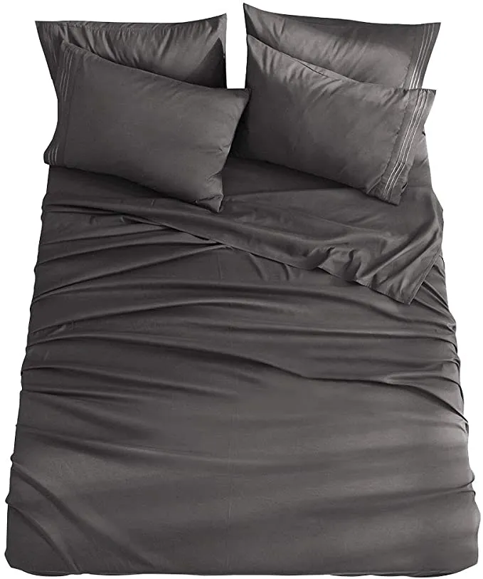 New Shilucheng Queen Size 6-Piece Bed Sheets Set Microfiber 1800 Thread Count Percale | 18 Inch Deep Pockets | Super Soft and Comfortable | Wrinkle Fade and Hypoallergenic(Queen, Dark Grey)