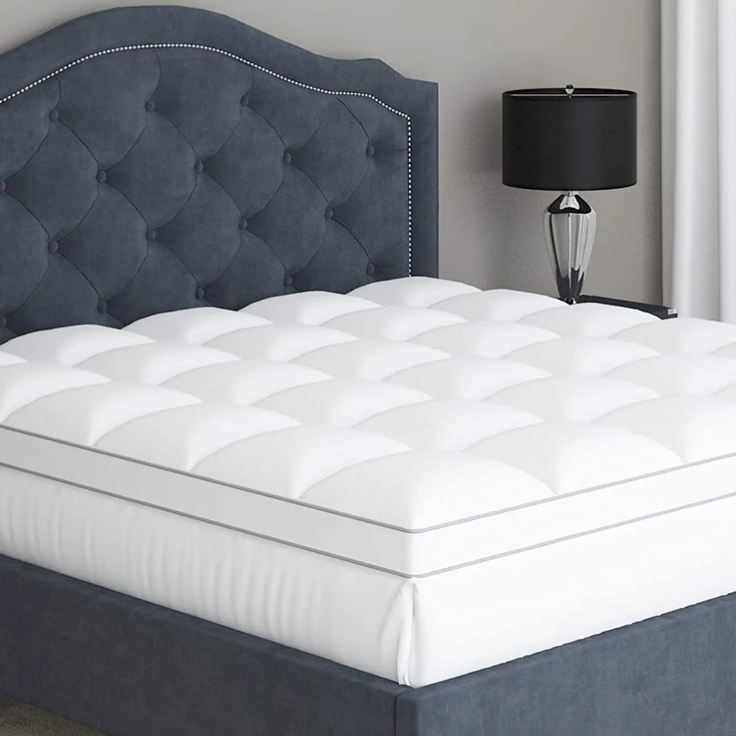 New Sleep Mantra Cooling Mattress Topper Queen Pillow Top, Optimum Thick & Plush Quilted with Soft Cotton Fabric & Down-Like Fill for Back Pain, Snug Fits 8 - 20 inch Mattresses, Retails $257 