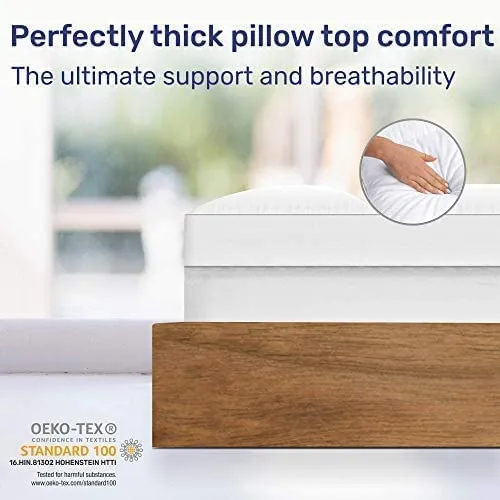New Sleep Mantra Cooling Mattress Topper Queen Pillow Top, Optimum Thick & Plush Quilted with Soft Cotton Fabric & Down-Like Fill for Back Pain, Snug Fits 8 - 20 inch Mattresses, Retails $257 