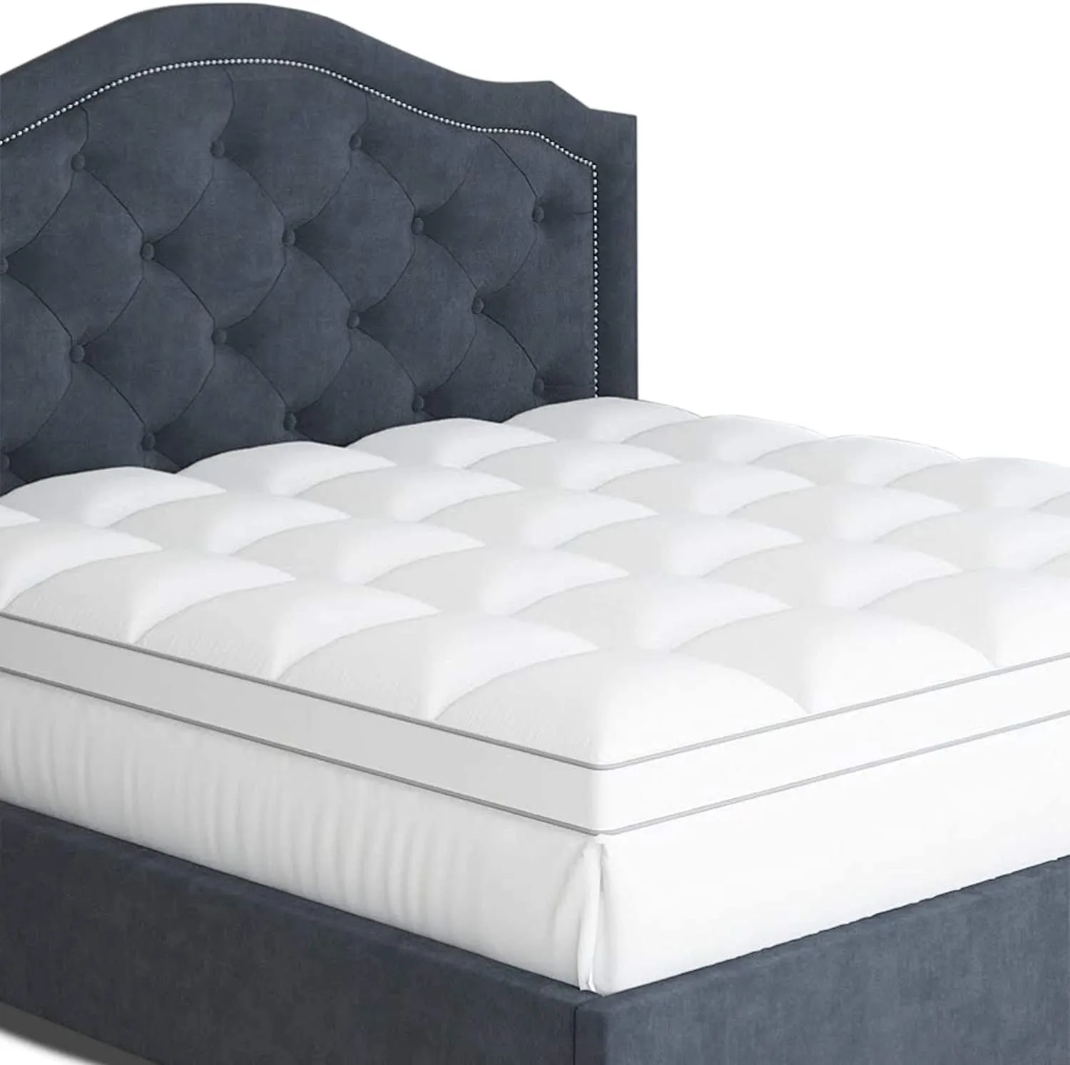 New Sleep Mantra Cooling Mattress Topper Queen Pillow Top, Optimum Thick & Plush Quilted with Soft Cotton Fabric & Down-Like Fill for Back Pain, Snug Fits 8 - 20 inch Mattresses, Retails $257 