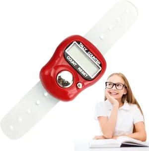 NEW Tally Counter,Electronic Finger Counter with Digital Display - Adjustable Strap Portable Resettable Number Counter Clicker for Coaching, Knitting, Golf, Crochet Mkyoko Red
