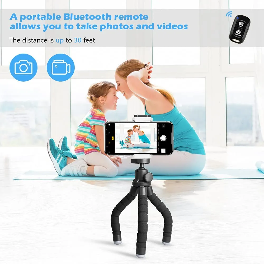 New UBeesize Phone Tripod, Portable and Flexible Tripod with Wireless Remote and Clip, Cell Phone Tripod Stand for Video Recording