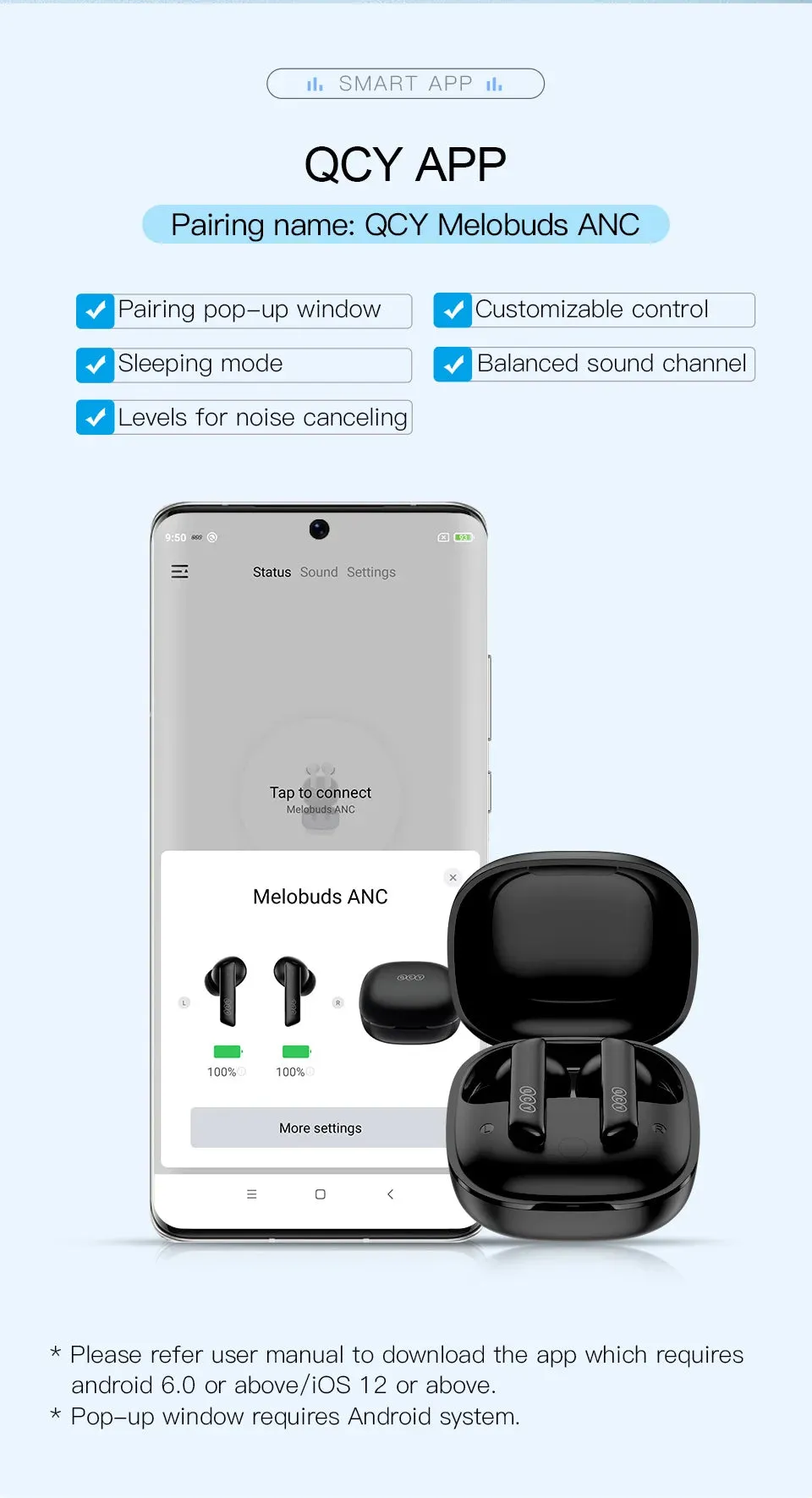 NEW Wireless QCY TWS Bluetooth 5.2 Earphones Ear Buds 40dB Active Noise Cancellation Headset 6 Mic ENC HD Call Earbuds Great Base iPhone IOS & Android