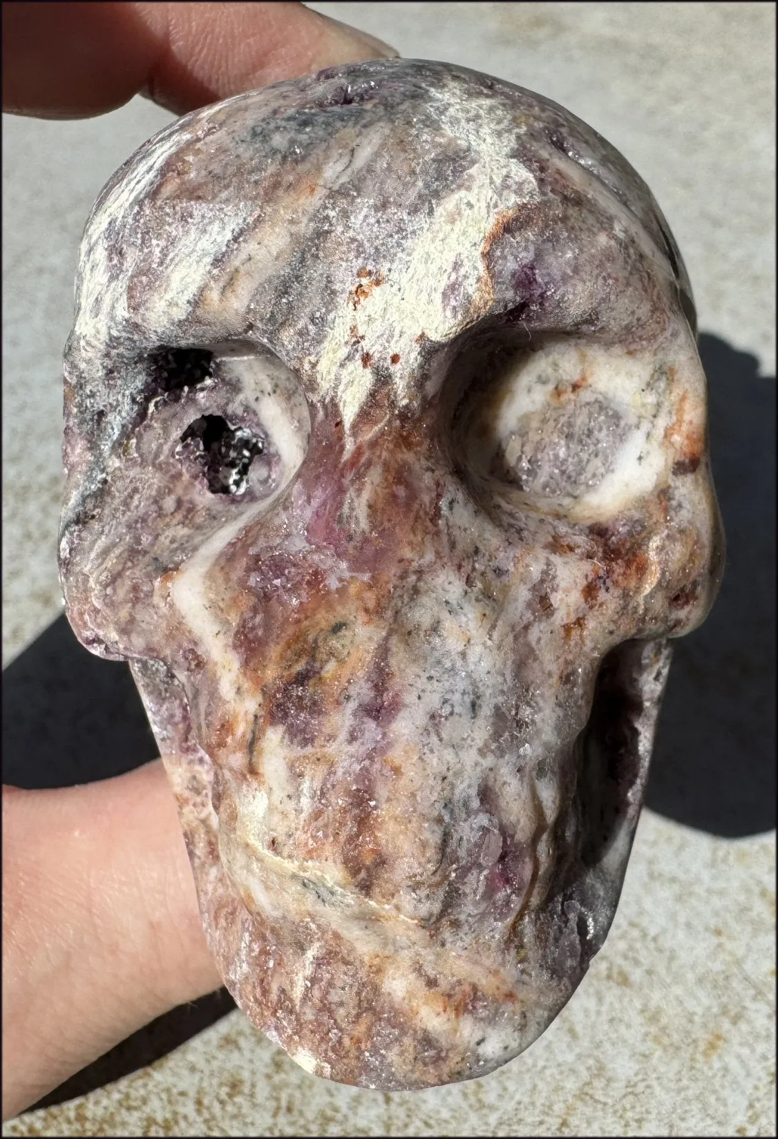 ~NEW~ XL Brecciated Pink Fluorite Crystal Skull with Sparkly VUGS