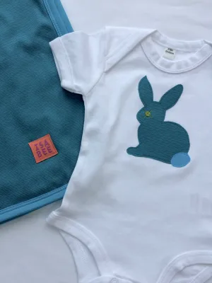 Newborn Set - Rabbit Babygrow & Cotton Blanket - Teal