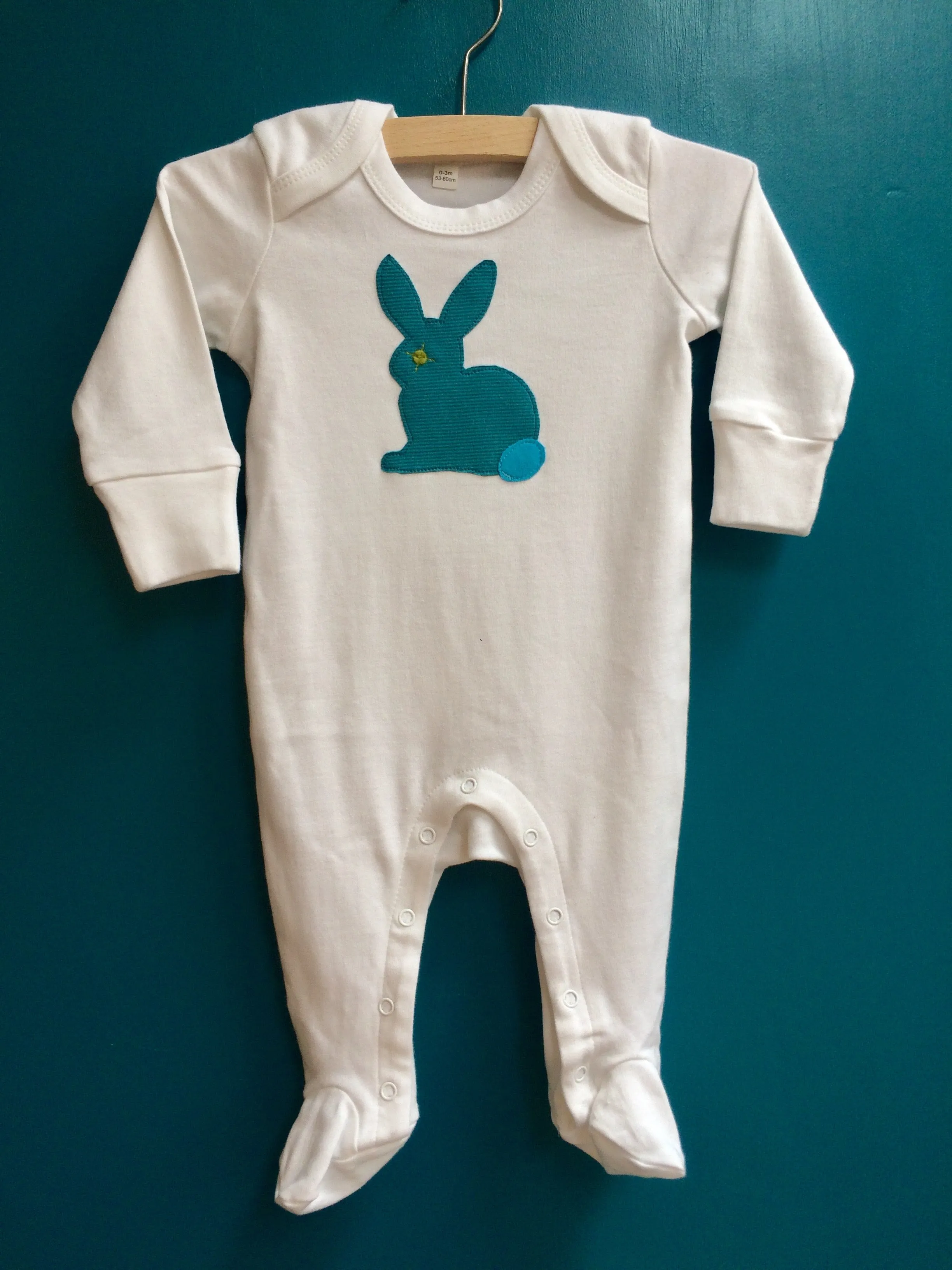 Newborn Set - Rabbit Sleepsuit & Cotton Blanket - Teal
