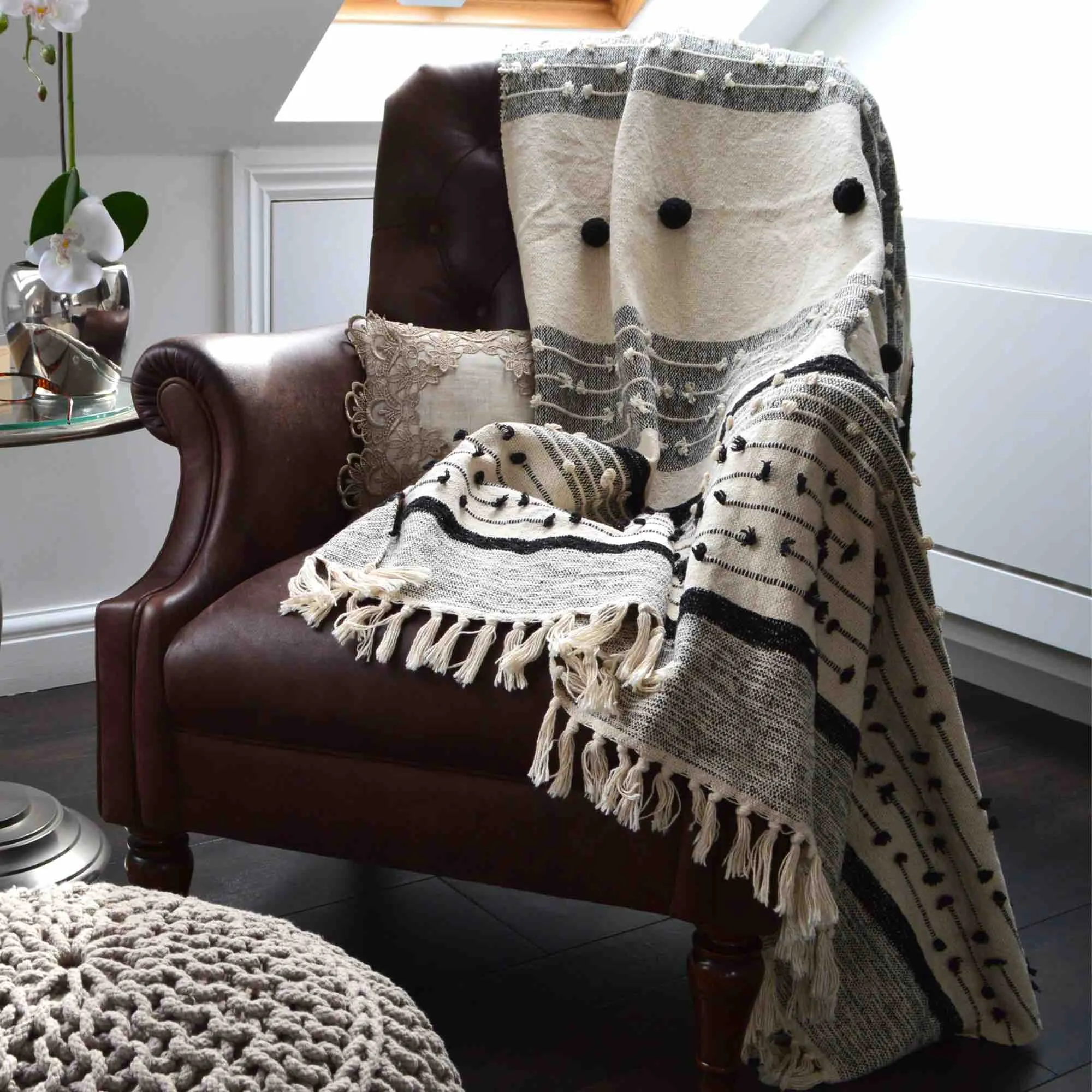 Nina Textured Throw - Grey/White