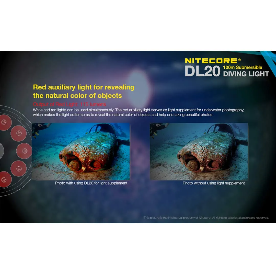 Nitecore - DL20 100m Submersible 1000 Lumen Dive Light with Red Light