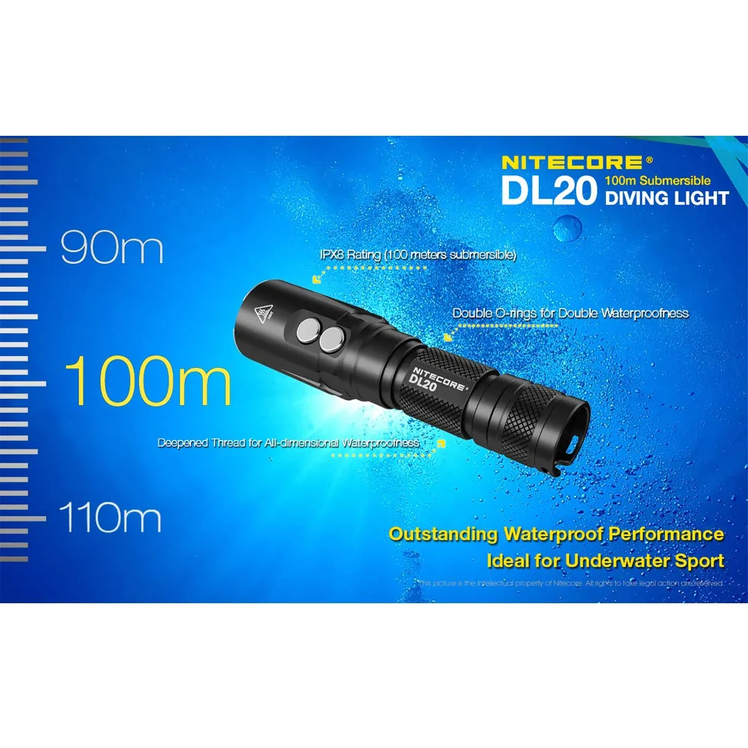 Nitecore - DL20 100m Submersible 1000 Lumen Dive Light with Red Light