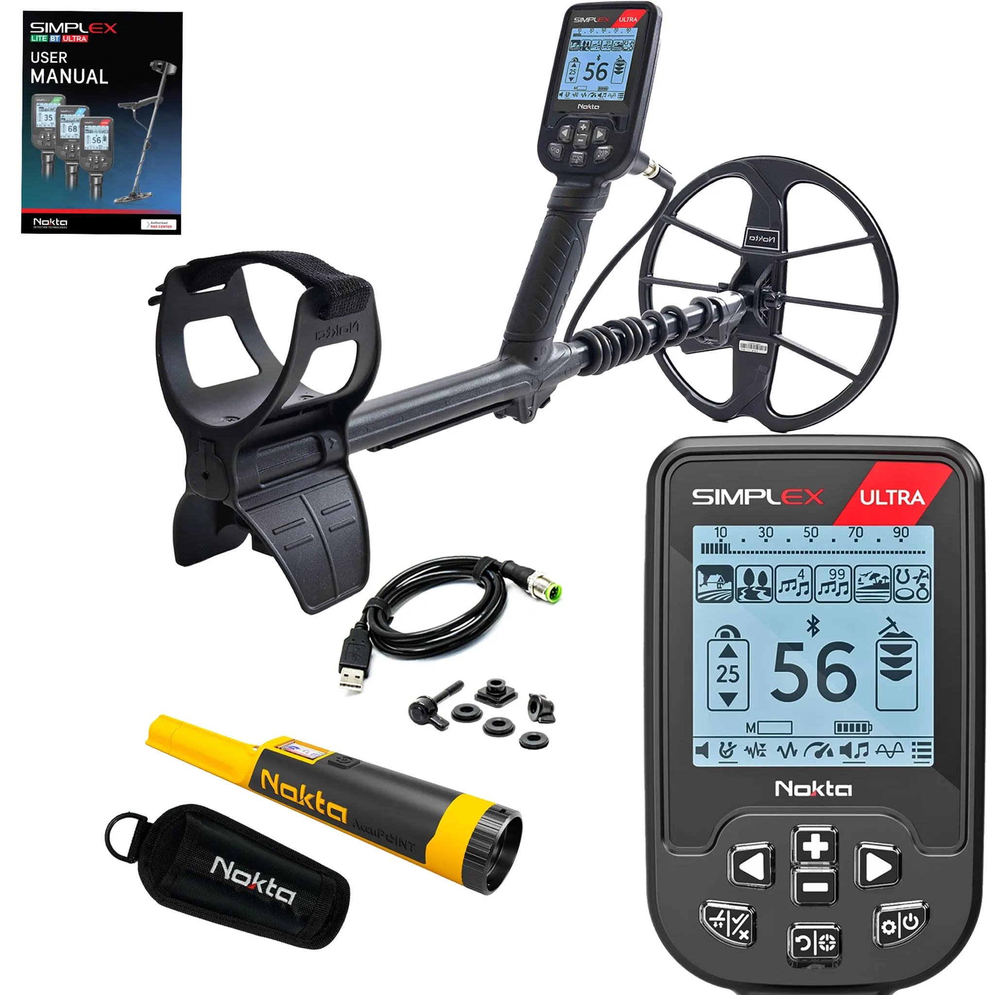 Nokta Simplex Ultra Waterproof Metal Detector with 11″ DD Coil with Accupoint Pinpointer
