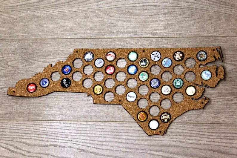 NORTH CAROLINA Beer Cap Map, Holder Father's Day Gift for Him Handmade
