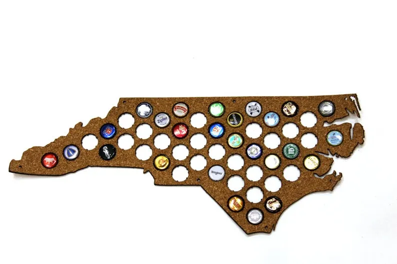 NORTH CAROLINA Beer Cap Map, Holder Father's Day Gift for Him Handmade