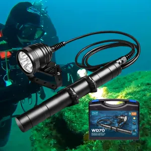 Odepro WD70 3000 Lumens Canister Dive Light Technical Diving Flashlight Kit with Adjustable Goodman Handle, 5 Light Modes, for Underwater Cave Wreck Diving Deep Sea Diving