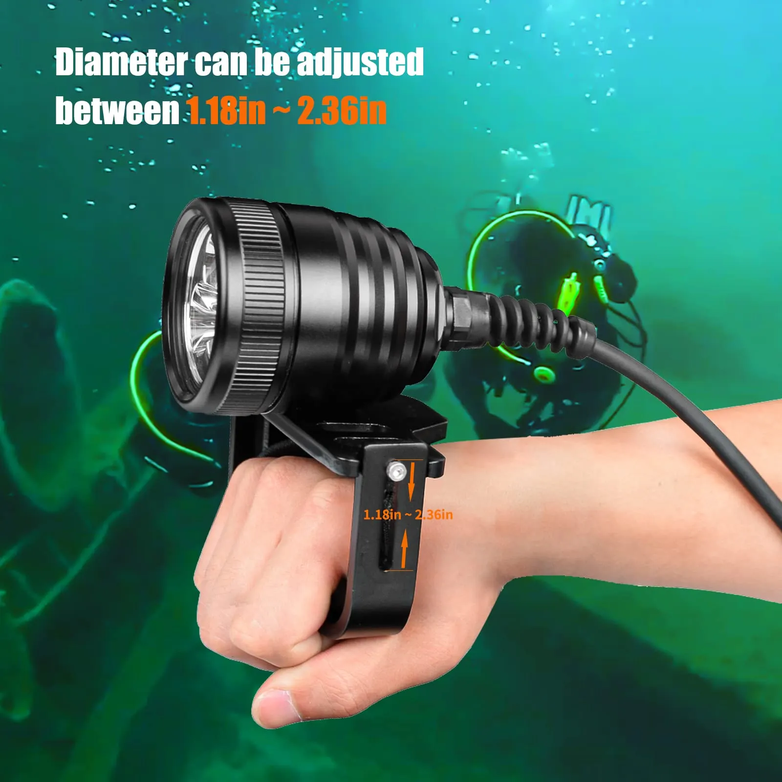 Odepro WD70 3000 Lumens Canister Dive Light Technical Diving Flashlight Kit with Adjustable Goodman Handle, 5 Light Modes, for Underwater Cave Wreck Diving Deep Sea Diving