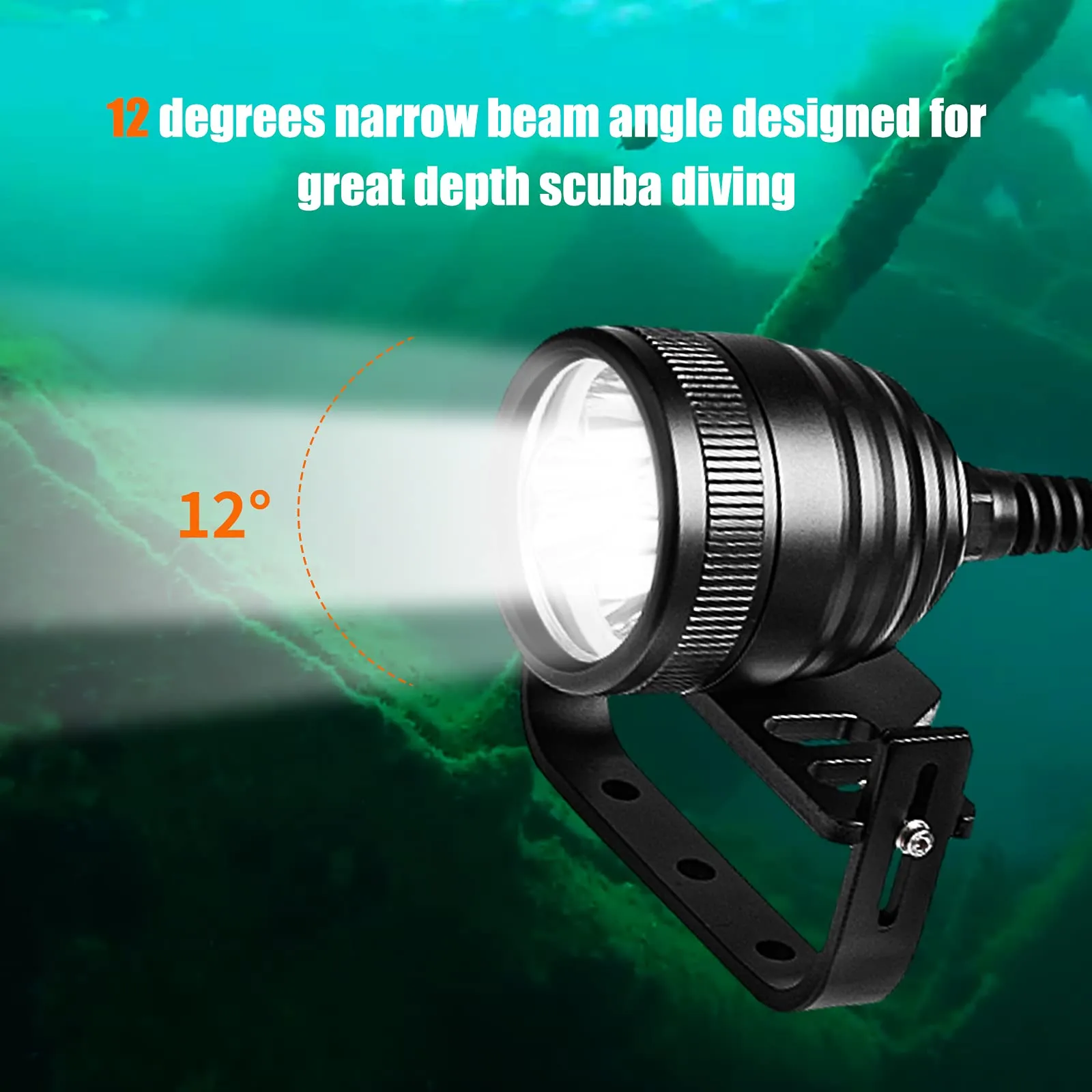 Odepro WD70 3000 Lumens Canister Dive Light Technical Diving Flashlight Kit with Adjustable Goodman Handle, 5 Light Modes, for Underwater Cave Wreck Diving Deep Sea Diving