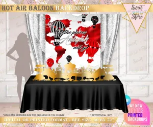 oh the places she'll go backdrop, Hot air balloon backdrop, Up Up and away backdrop,hot air balloon banner vintage travel banner backdrop