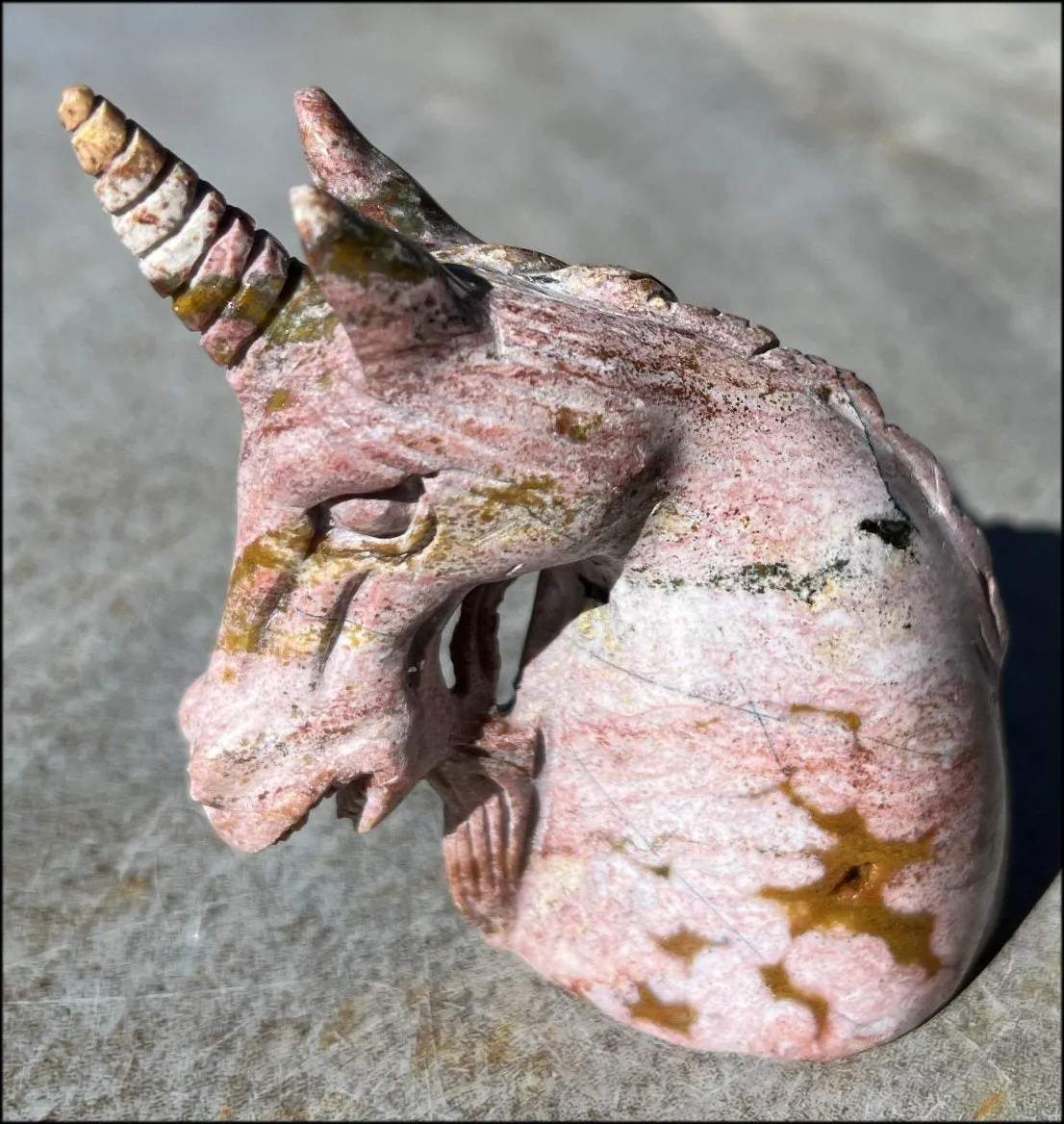 ~Old Stock~ OCEAN JASPER Unicorn Bust with Stunning Colors - Connect with the Fairy Folk and Devas