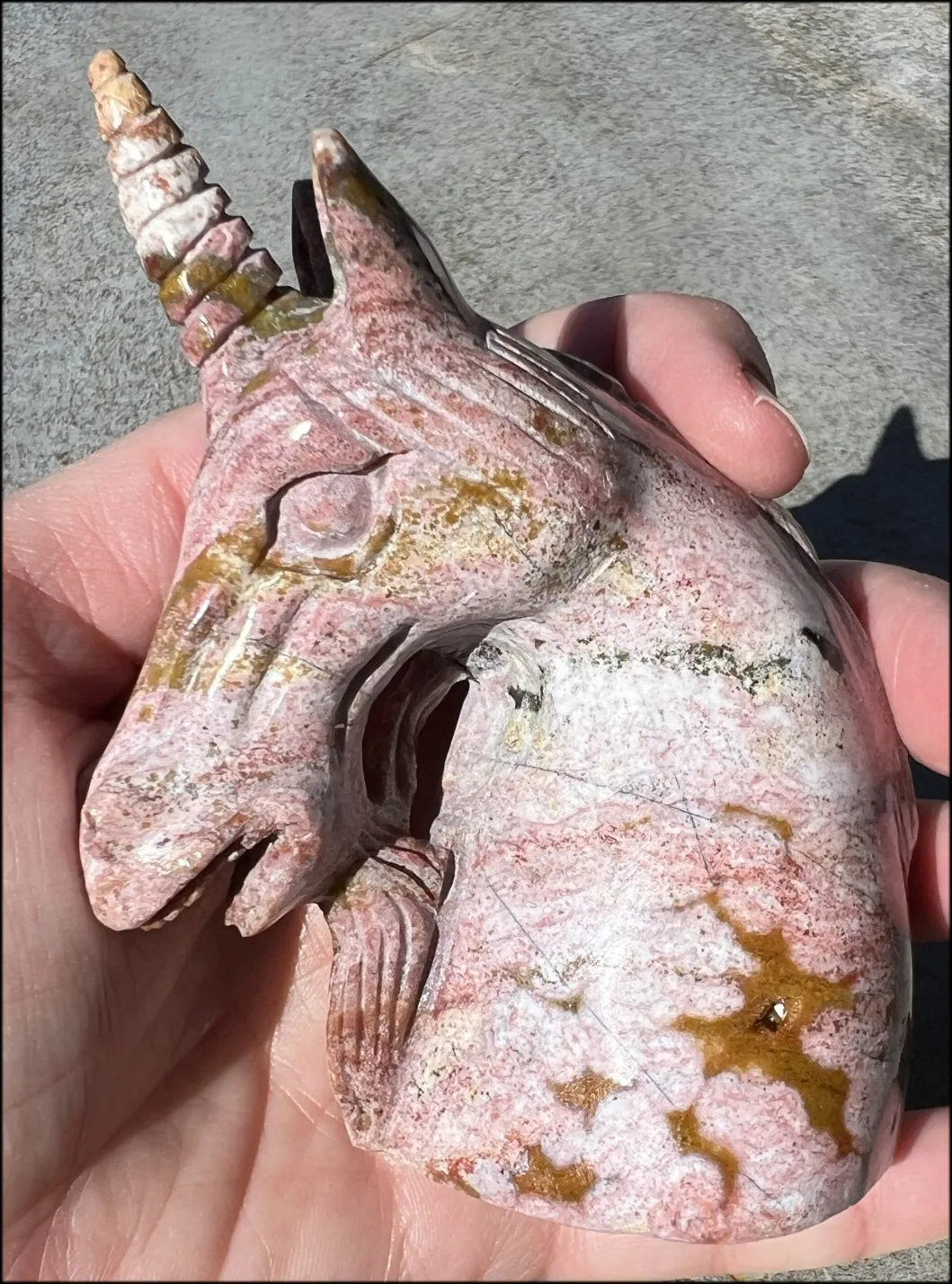 ~Old Stock~ OCEAN JASPER Unicorn Bust with Stunning Colors - Connect with the Fairy Folk and Devas