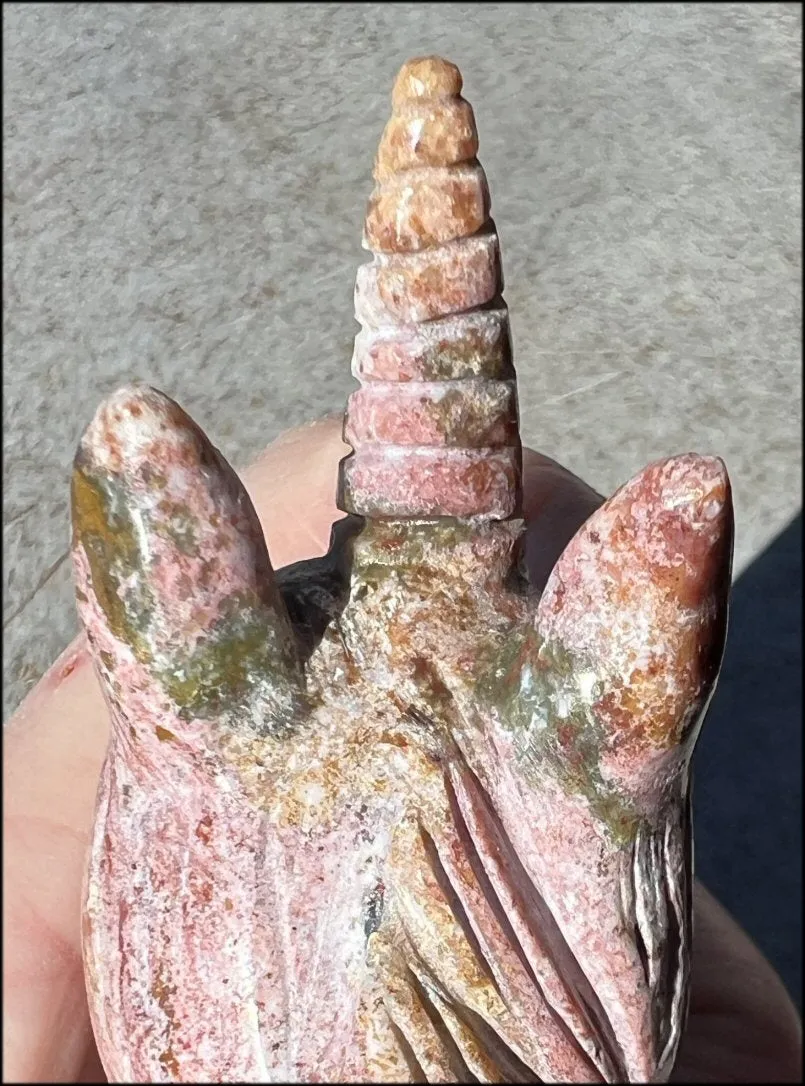 ~Old Stock~ OCEAN JASPER Unicorn Bust with Stunning Colors - Connect with the Fairy Folk and Devas