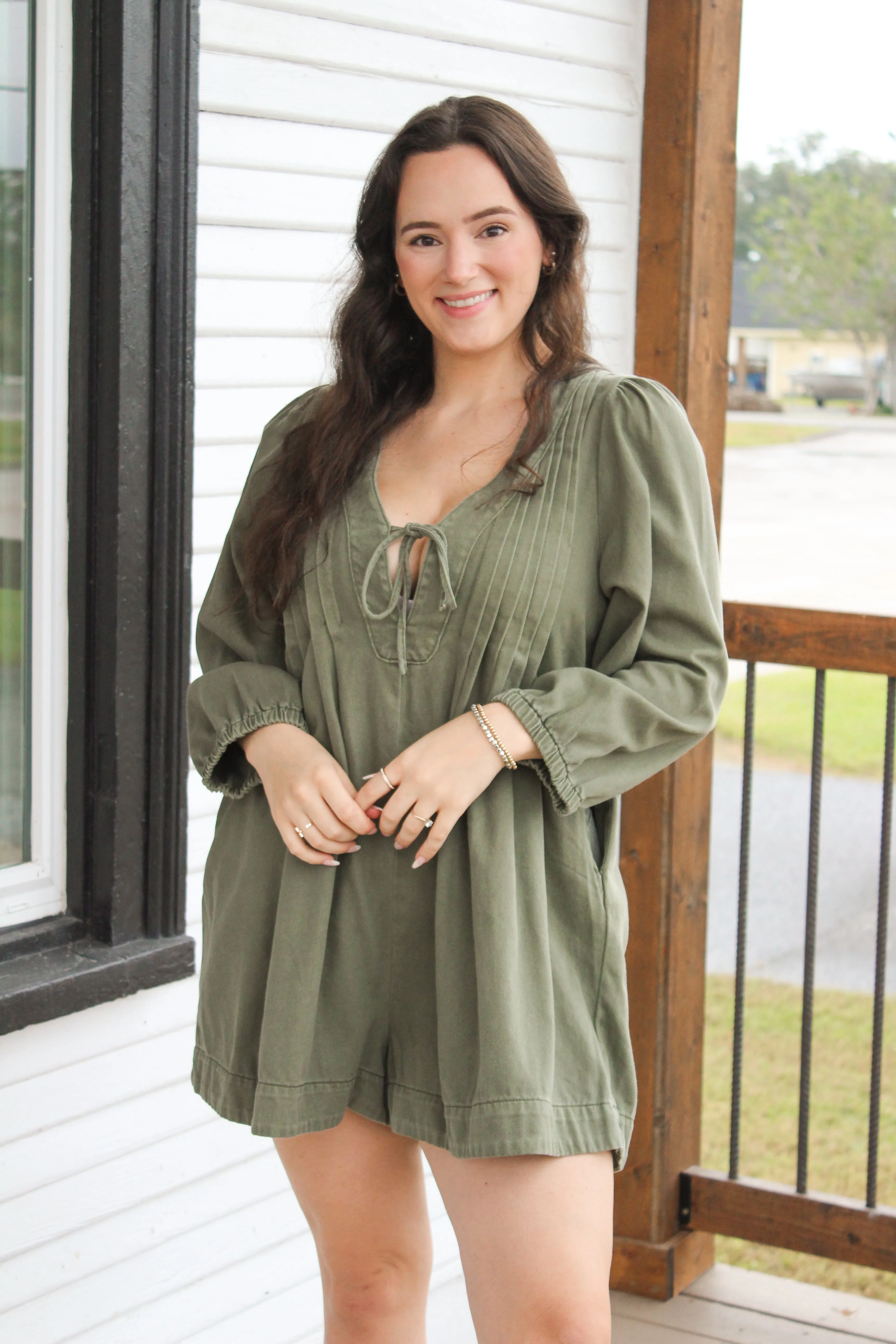 Olive Denim Romper