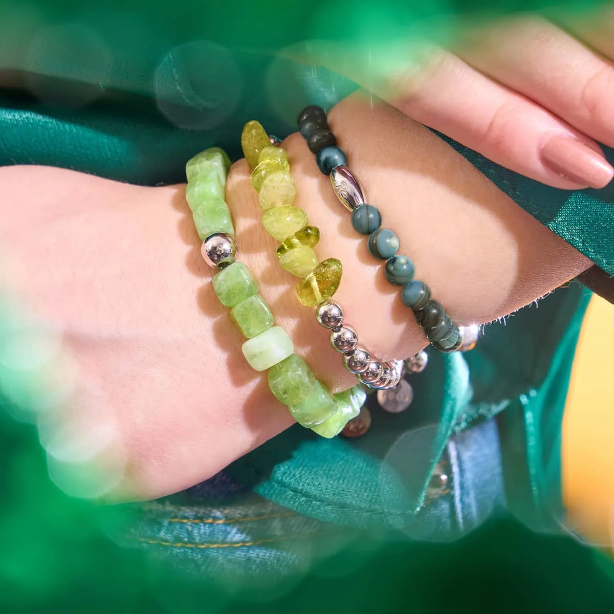 Olive Quartz | Silver | Gemstone Pebble Bracelet