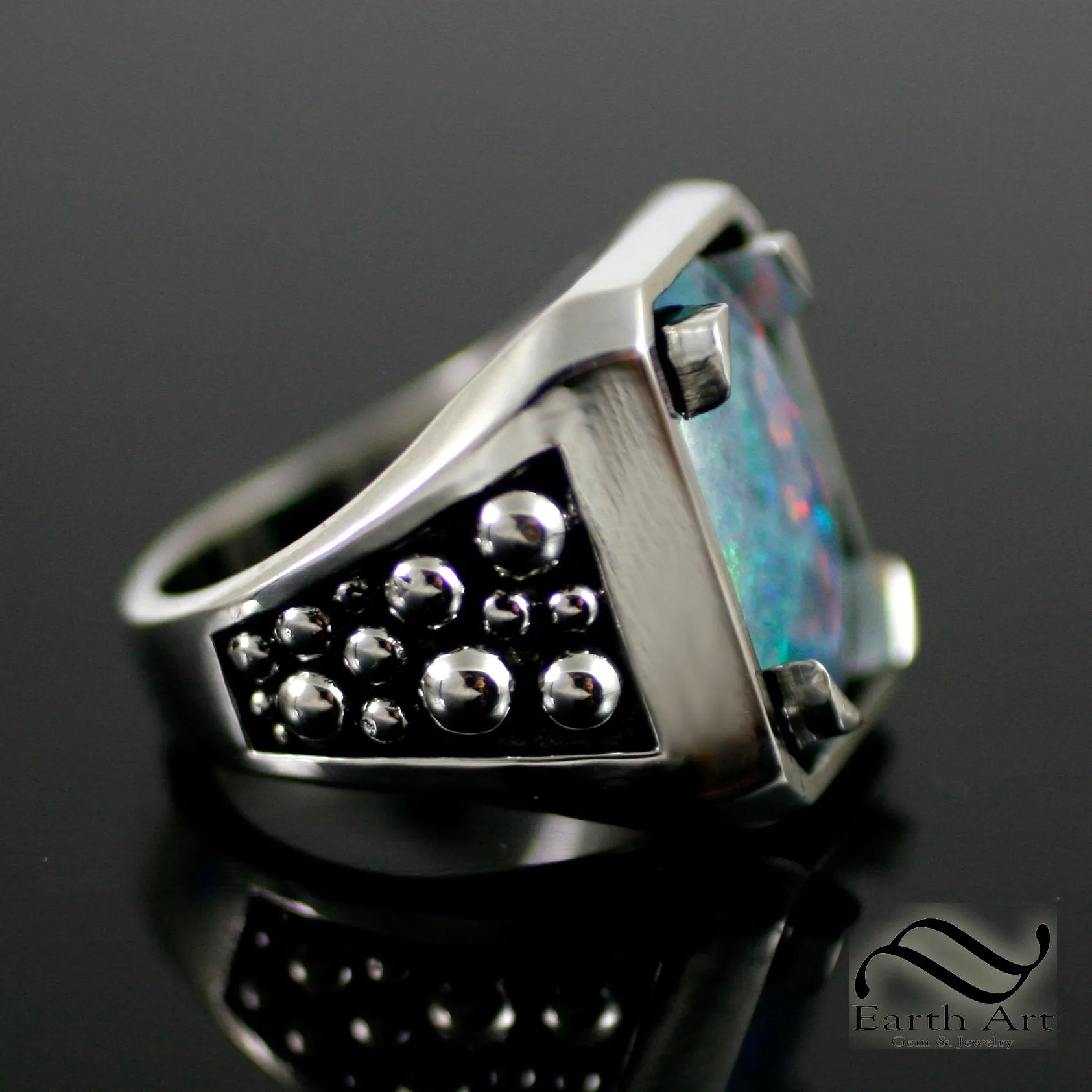 Opal in Sterling Silver - Mens Ocean Signet Ring