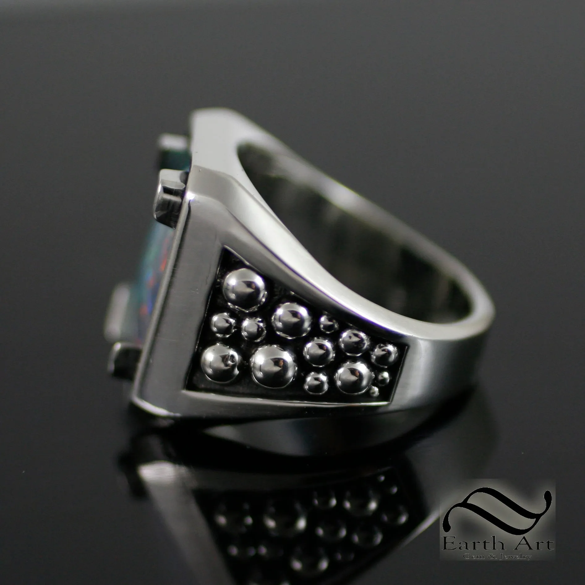Opal in Sterling Silver - Mens Ocean Signet Ring