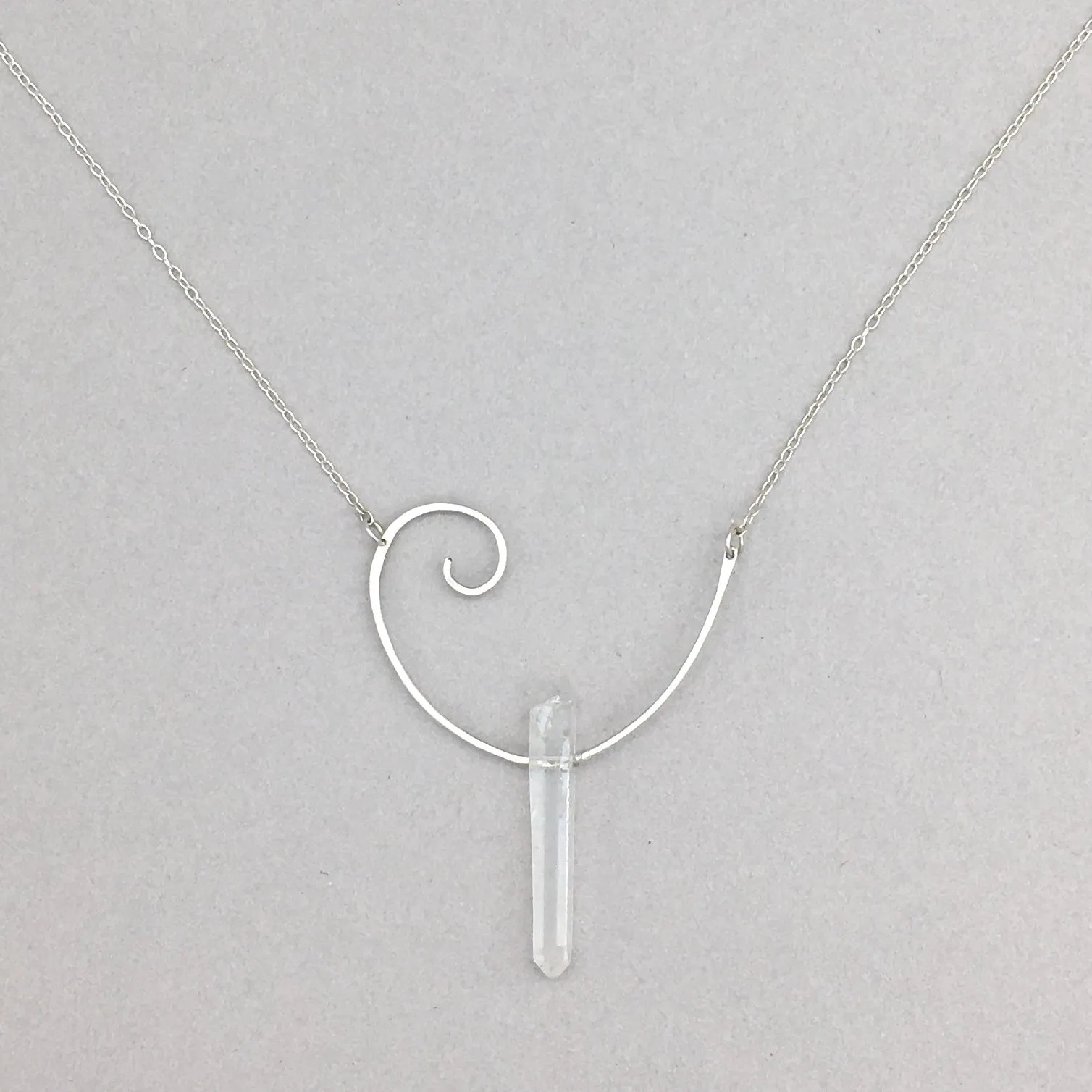 Open Fibonacci Spiral Necklace with Raw Angel Aura Crystals & Sterling Silver