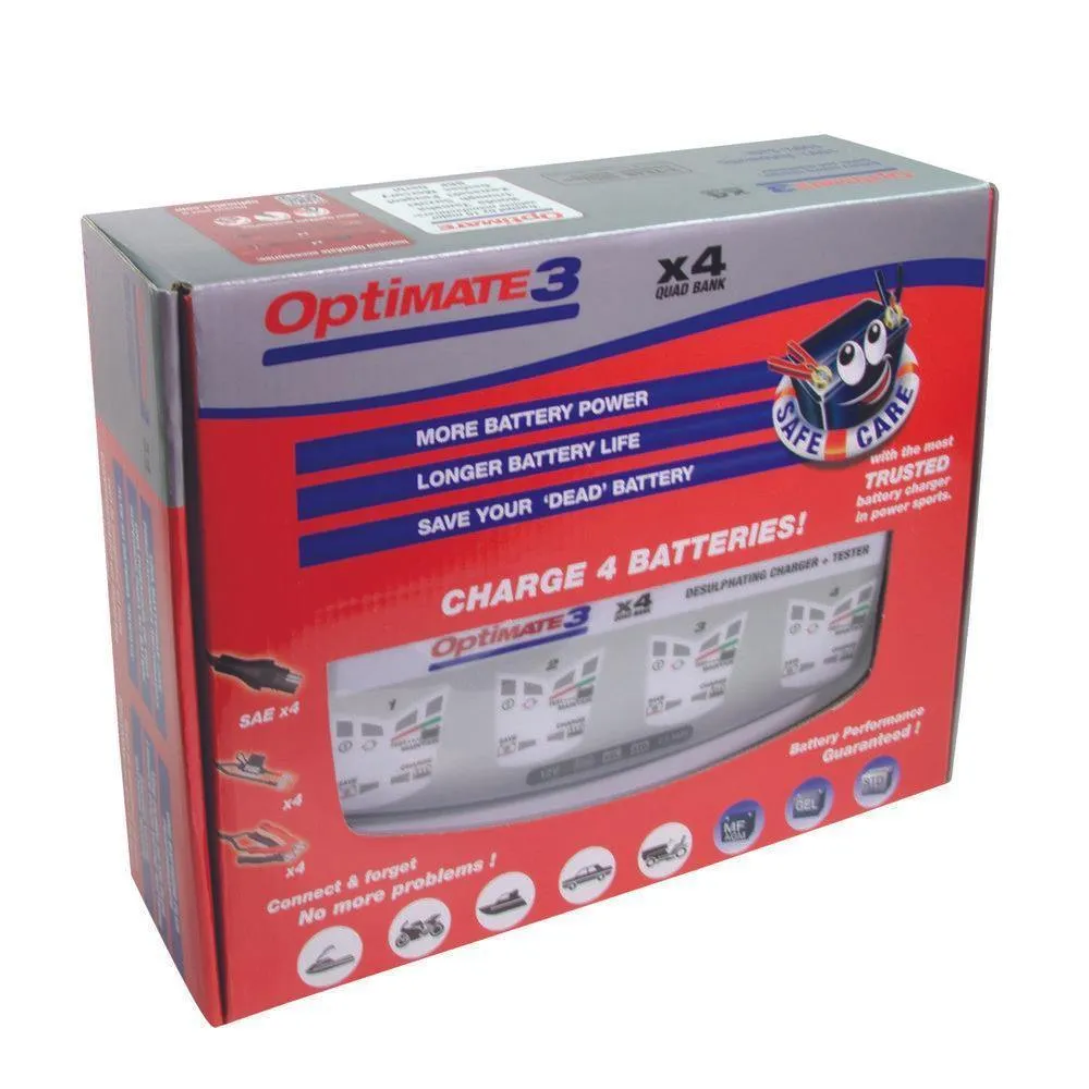 Optimate 3 X 4 Power Sport Quad Bank Charger / Maintainer - Tm454