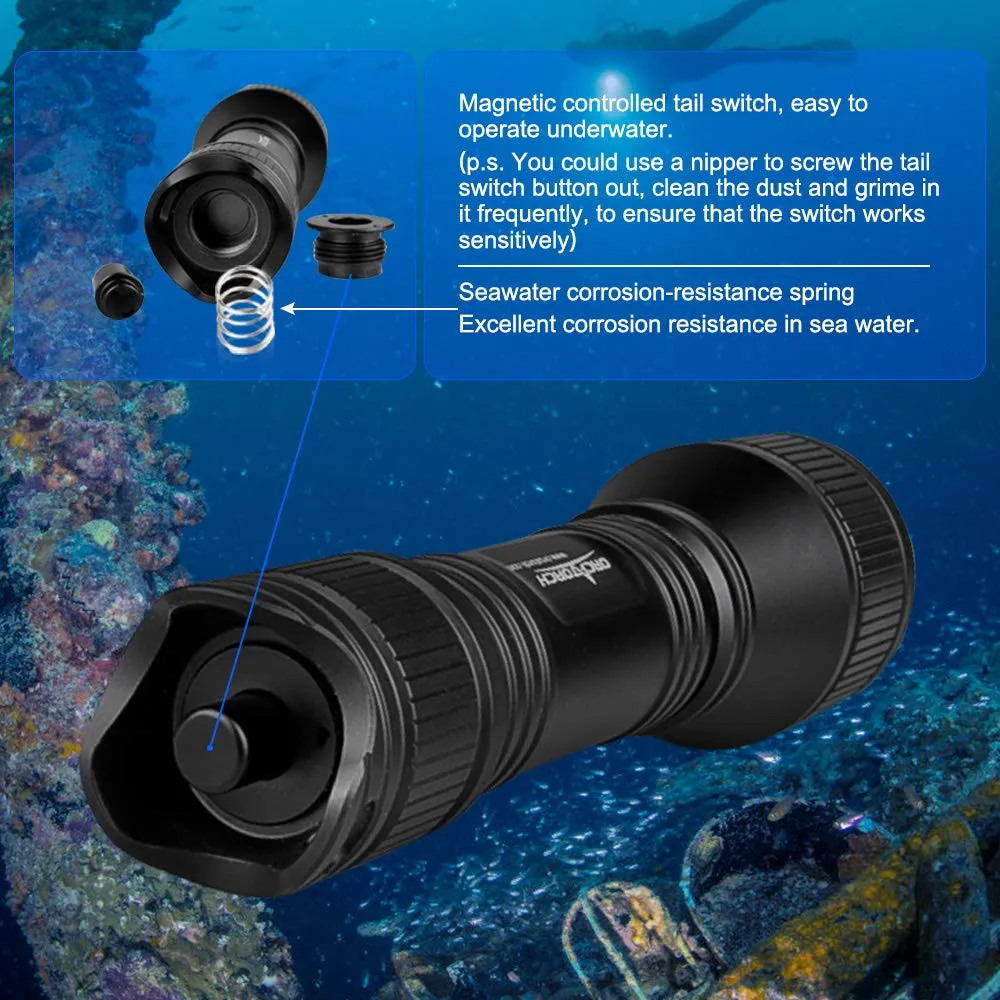 ORCATORCH D550 Scuba Dive Light, 1000 Lumens Super Bright Underwater Diving Flashlight with 3 Modes, IP68 Waterproof Night Dive Torch 150 Meters Submersible Light