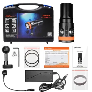 ORCATORCH D900V 2200 Lumen Diving Video Light, Neutral White Red UV Cool White Light Four-Color, 120-Degree and 8-Degree Scuba Flashlight, for Underwater Fill Light and Fluorescent Night Diving