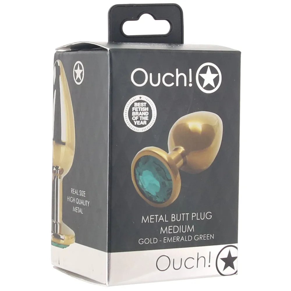 Ouch! Green Round Gem Gold Plug in Medium
