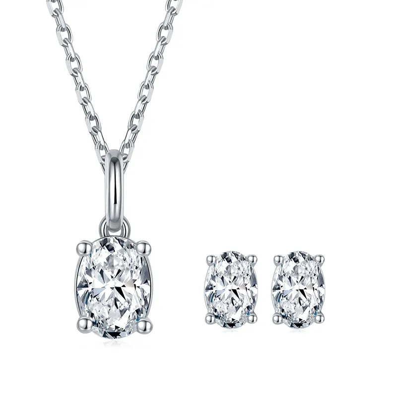 Oval Cut 1.0CTW Moissanite Stud Earrings & 1.0CT Moissanite Pendant Necklace