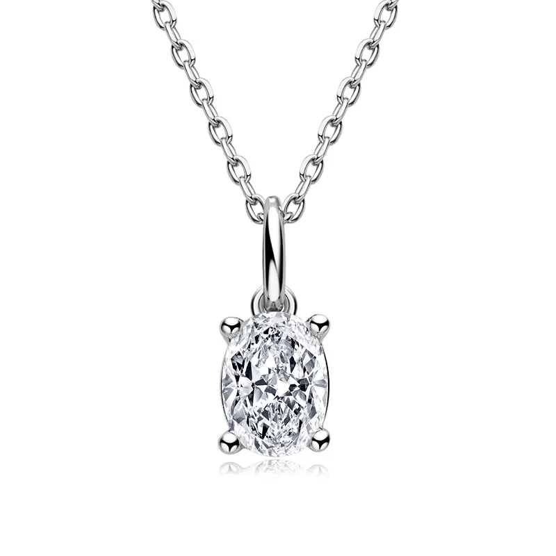 Oval Cut 1.0CTW Moissanite Stud Earrings & 1.0CT Moissanite Pendant Necklace
