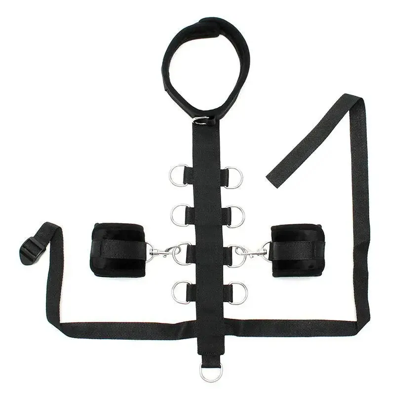 Padded Black Bondage Sex Collar with Neck and Wrist Restraints