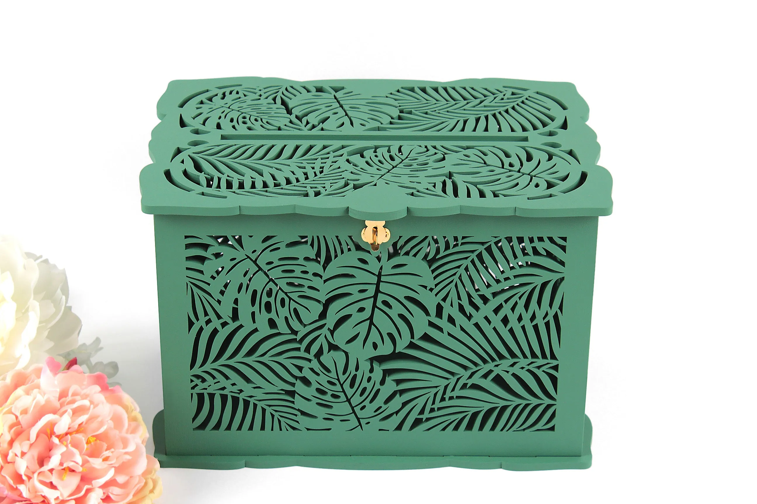 Palm and Monstera Leaves Wedding Card Box, Tropical Wedding Money Box, Money Envelopes Box, Coastal Wedding Gift for Daughter, Wedding Gift, Handmade Gifts