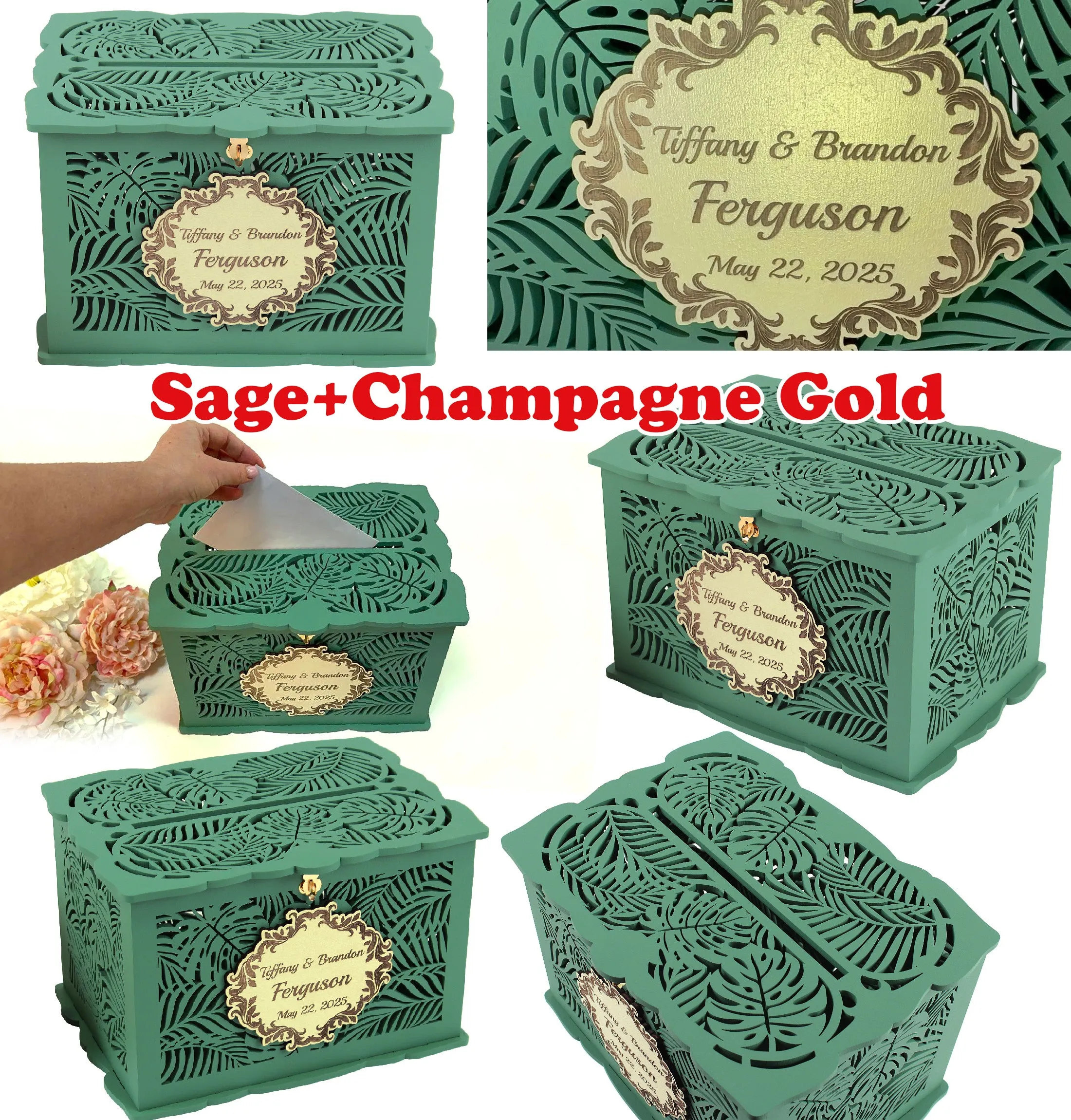 Palm and Monstera Leaves Wedding Card Box, Tropical Wedding Money Box, Money Envelopes Box, Coastal Wedding Gift for Daughter, Wedding Gift, Handmade Gifts