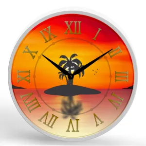 Palms Sunset <br>Round Framed Wall Clock 11.75"