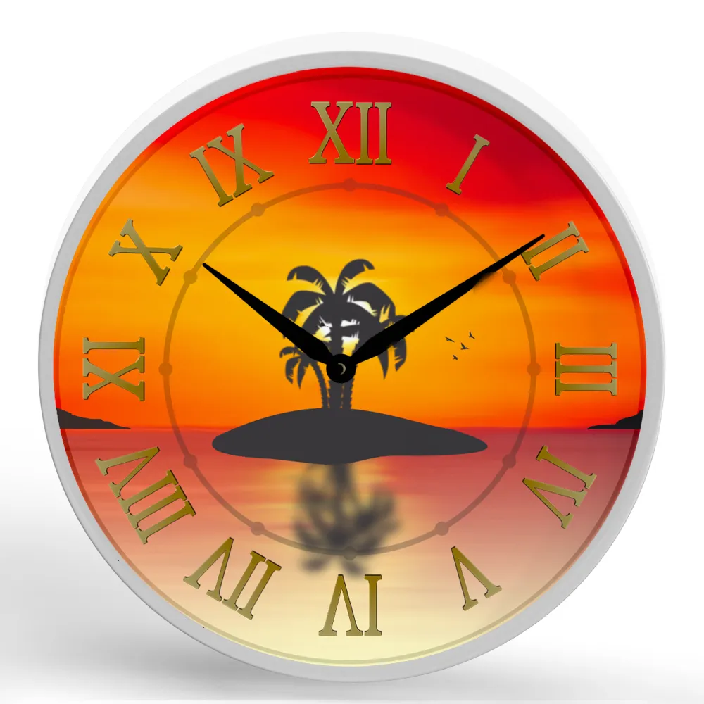 Palms Sunset <br>Round Framed Wall Clock 11.75"